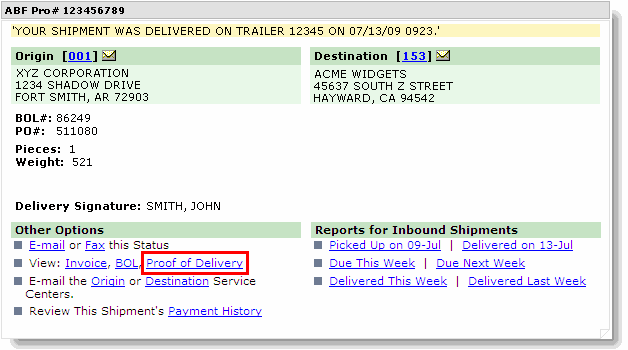 ABF Shipping Tip - Proof of Delivery