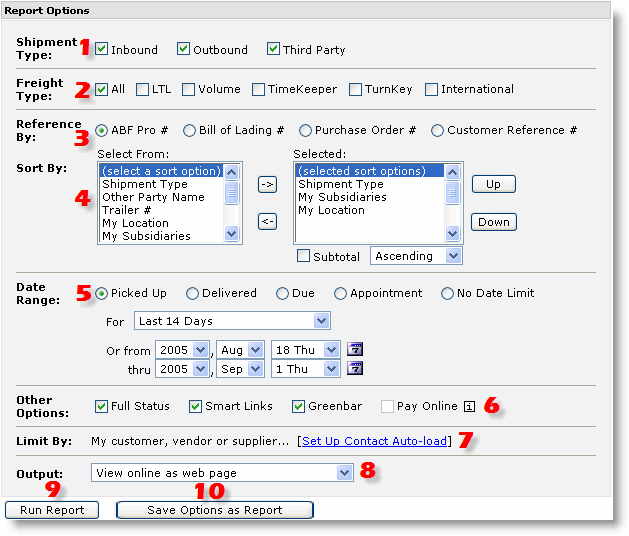 ABF Freight System, Inc. Status Report Info Page